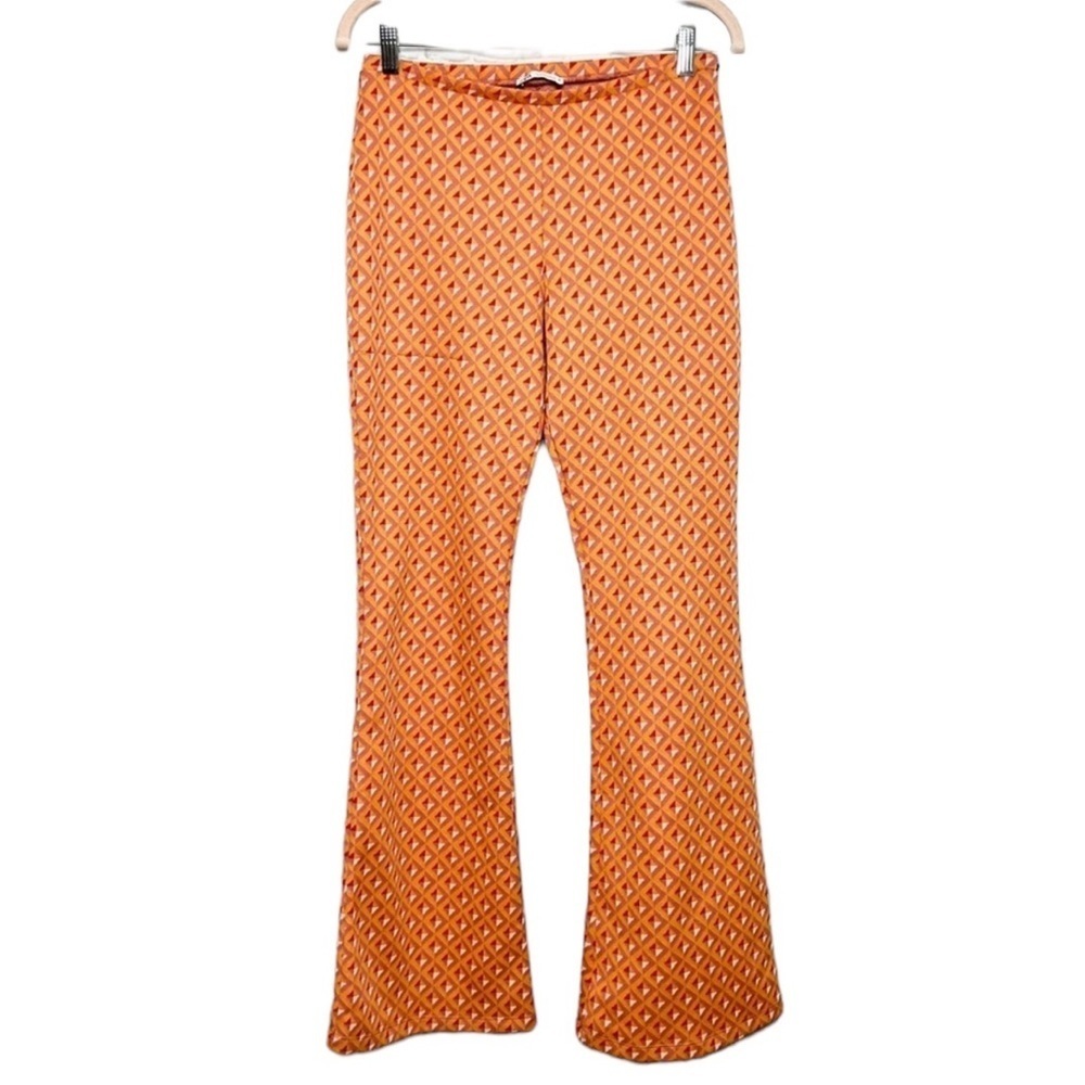 Zara orange jacquard knit geometric pull on flare pants size large - Picture 1 of 11